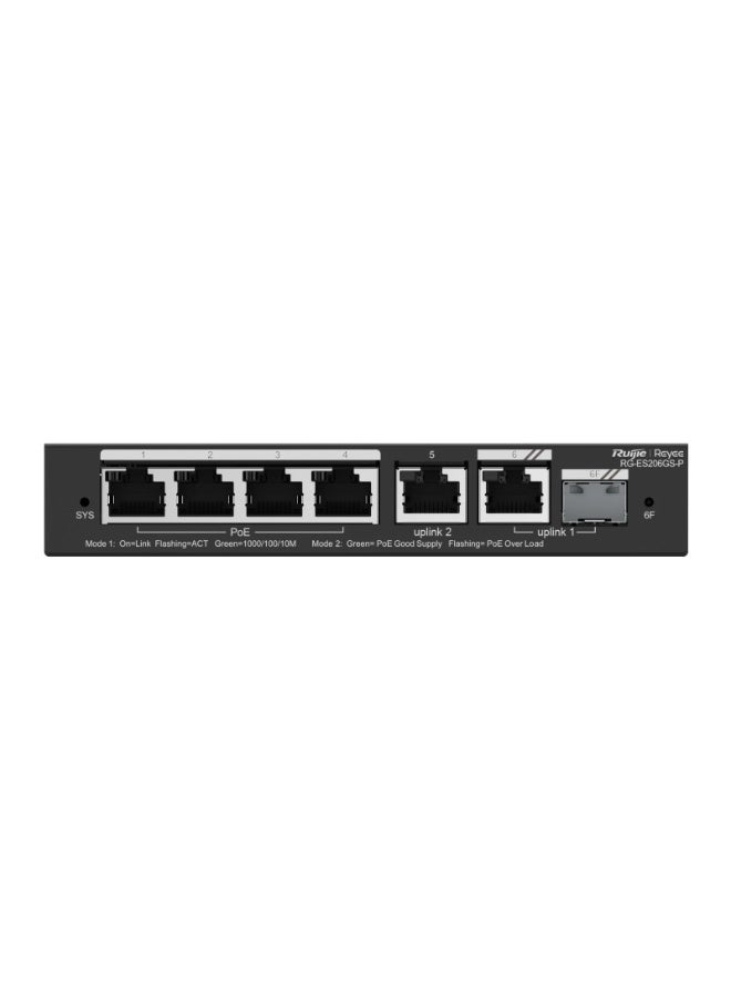 Ruijie RG‑ES206GS‑P محول سحابي ذكي مدارة 6 منافذ جيجابت مع 4 منافذ PoE+، 1 منفذ SFP، 1 منفذ كومبو، ميزانية PoE 54W، التعرف على كاميرات IP، منع الحلقة، VLAN، QoS، إدارة سحابية، مثالي لأنظمة CCTV والشبكات الصغيرة للمكاتب | RG-ES206GS-P - Image 4